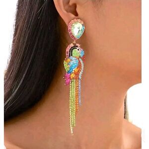 NORDSTROM  Multicolor Rhinestone Crystals PARROT Bird Chandelier Dangle Earrings